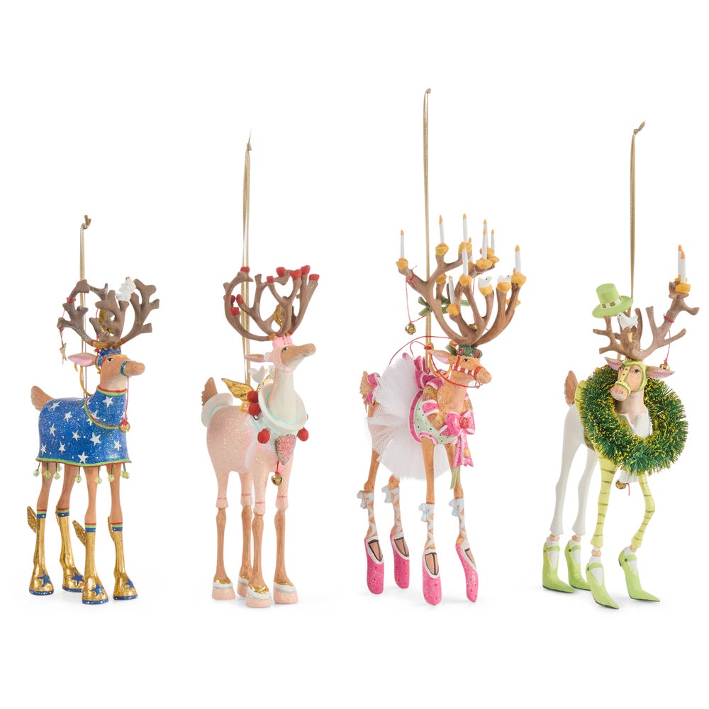 MACKENZIE-CHILDS Mackenzie-chilllds Patience Brewster Dash Away Reindeer Ornament Set-B
