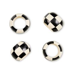 Black and White Check Wood Napkin Rings, Set of 4