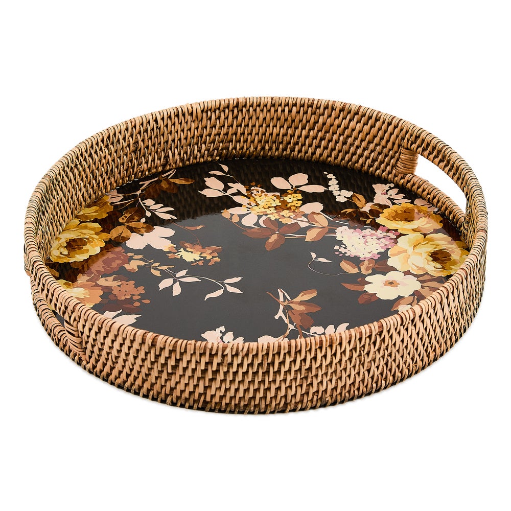 MACKENZIE-CHILDS Mackenzie-chilllds Floral Enamel & Rattan Tray - Image 2