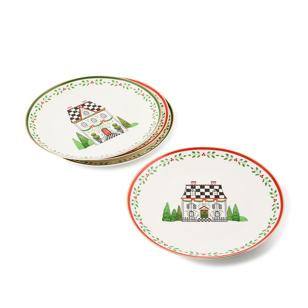 MACKENZIE-CHILDS Mackenzie-chilllds Holly Village Ceramic Dessert Plates, Set of 4 - Image 2