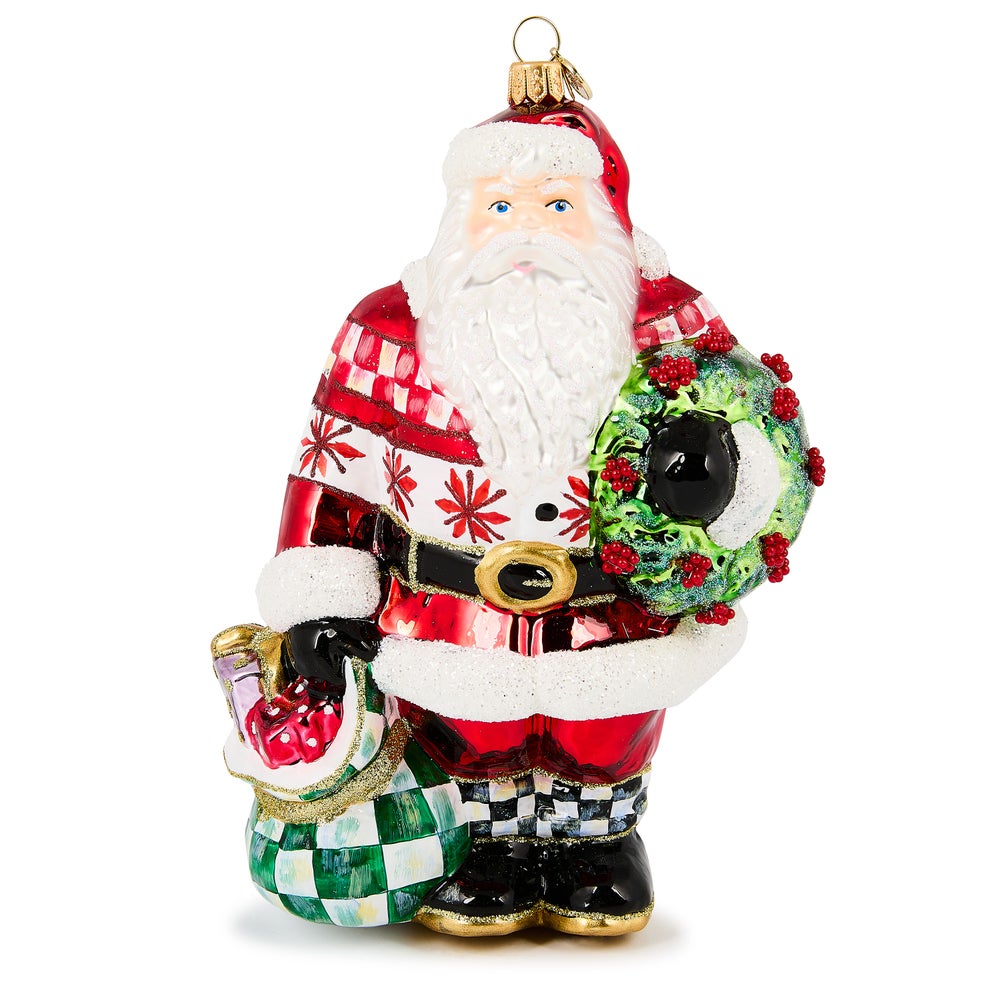 Cozy Sweater Santa Glass Ornament