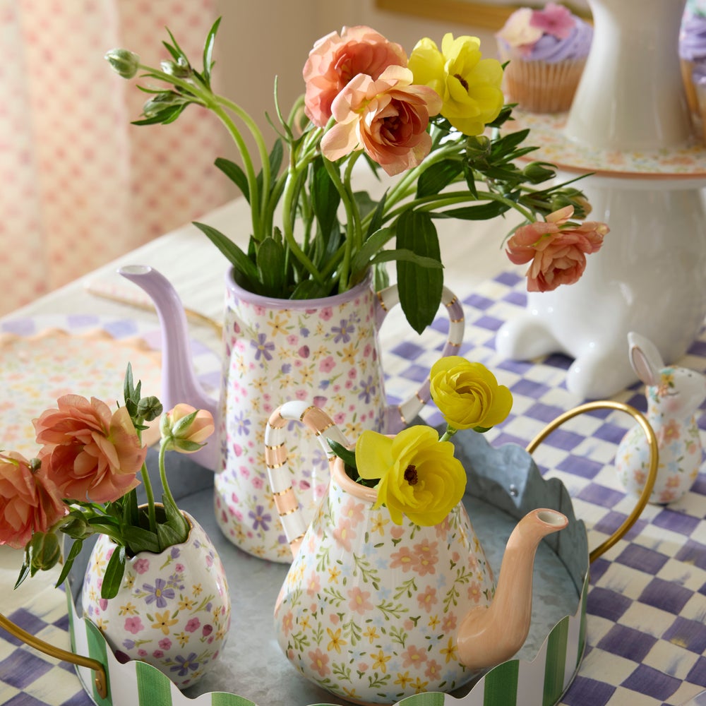 MACKENZIE-CHILDS Mackenzie-chilllds Posie Patch Ceramic Teapot Vases, Set of 2 - Image 2