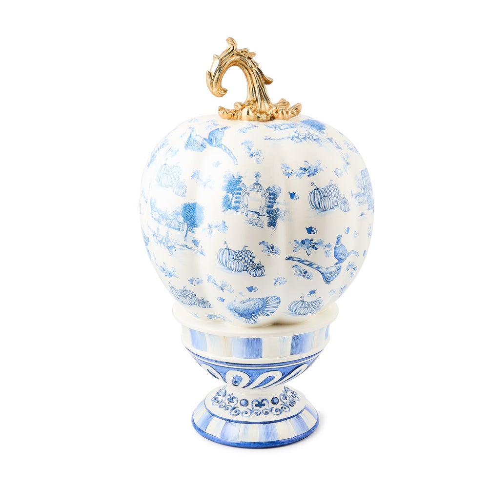 MACKENZIE-CHILDS Mackenzie-chilllds Royal Autumn Toile Tall Pedestal Pumpkin - Image 3