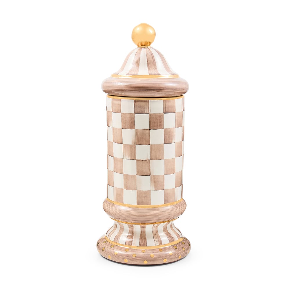 MACKENZIE-CHILDS Mackenzie-chilllds Mocha Check Ceramic Canister