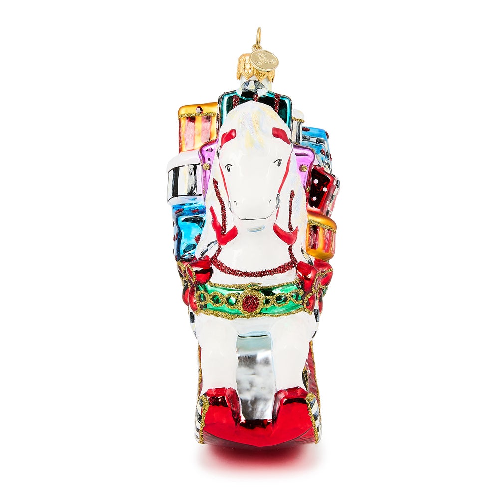 MACKENZIE-CHILDS Mackenzie-chilllds Rocking Horse with Gifts Glass Ornament - Image 2