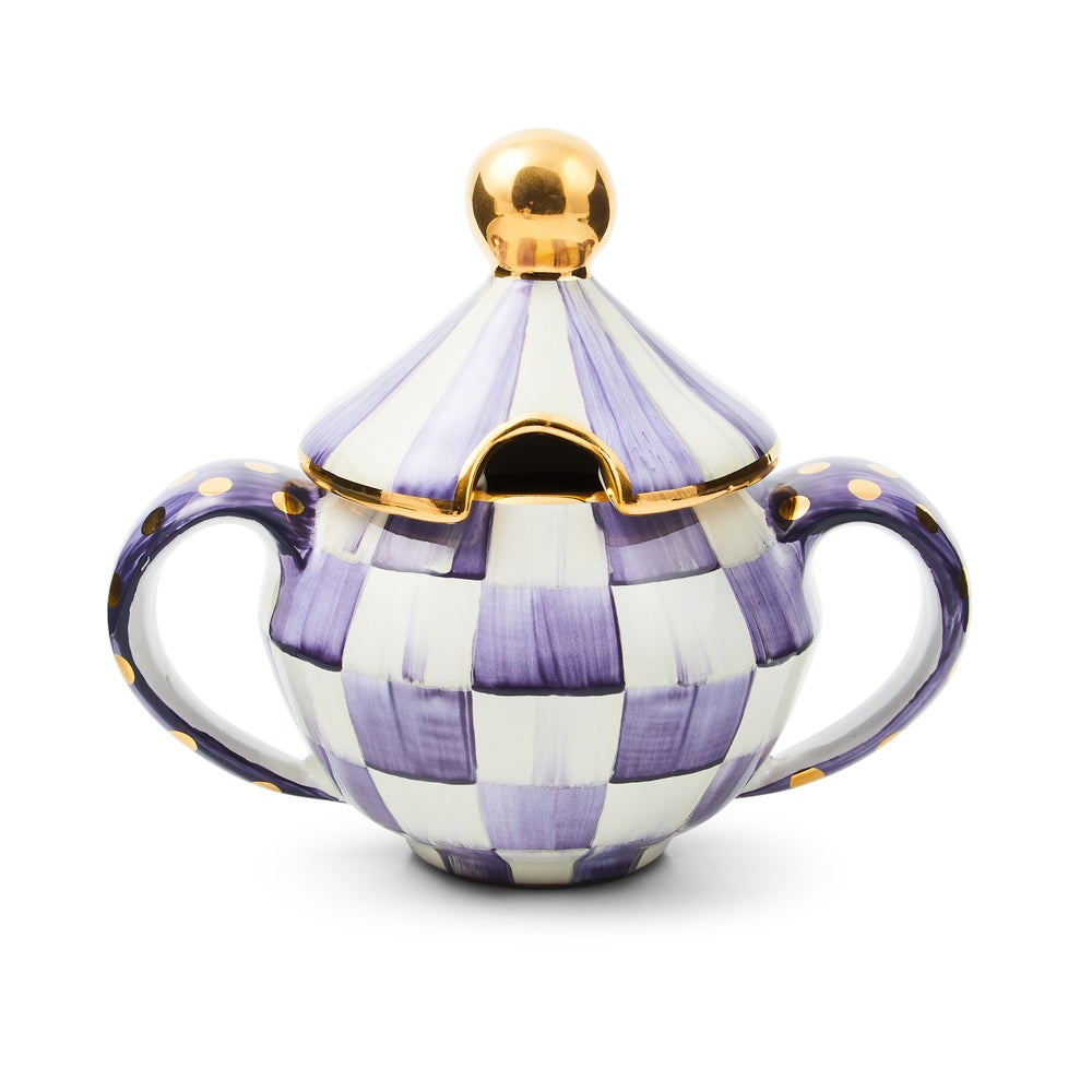 Mackenzie-chilllds Violet Check Ceramic Sugar Bowl with Lid