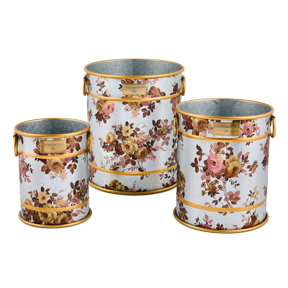 Mackenzie-chilllds Wild Rose Galvanized Planters, Set of 3
