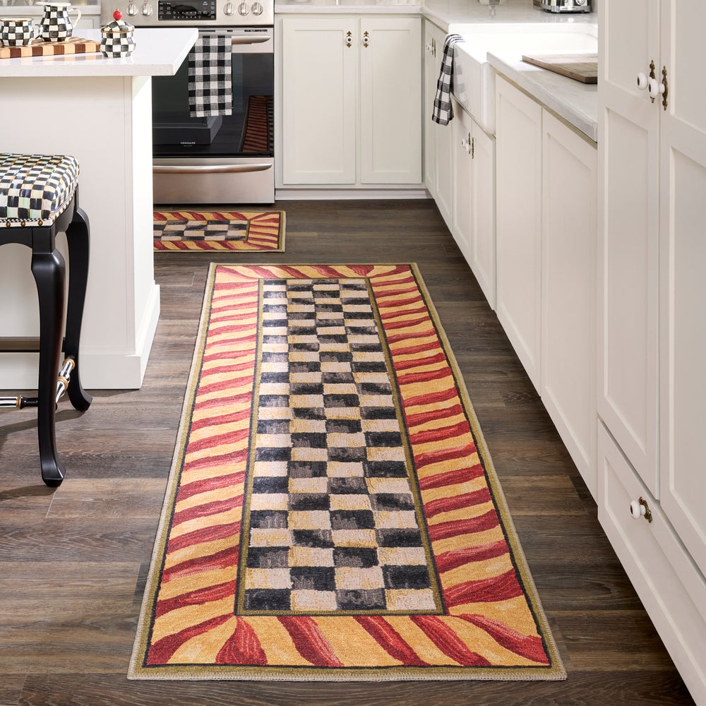 Courtly Check Red & Gold Washable Rug - Image 3