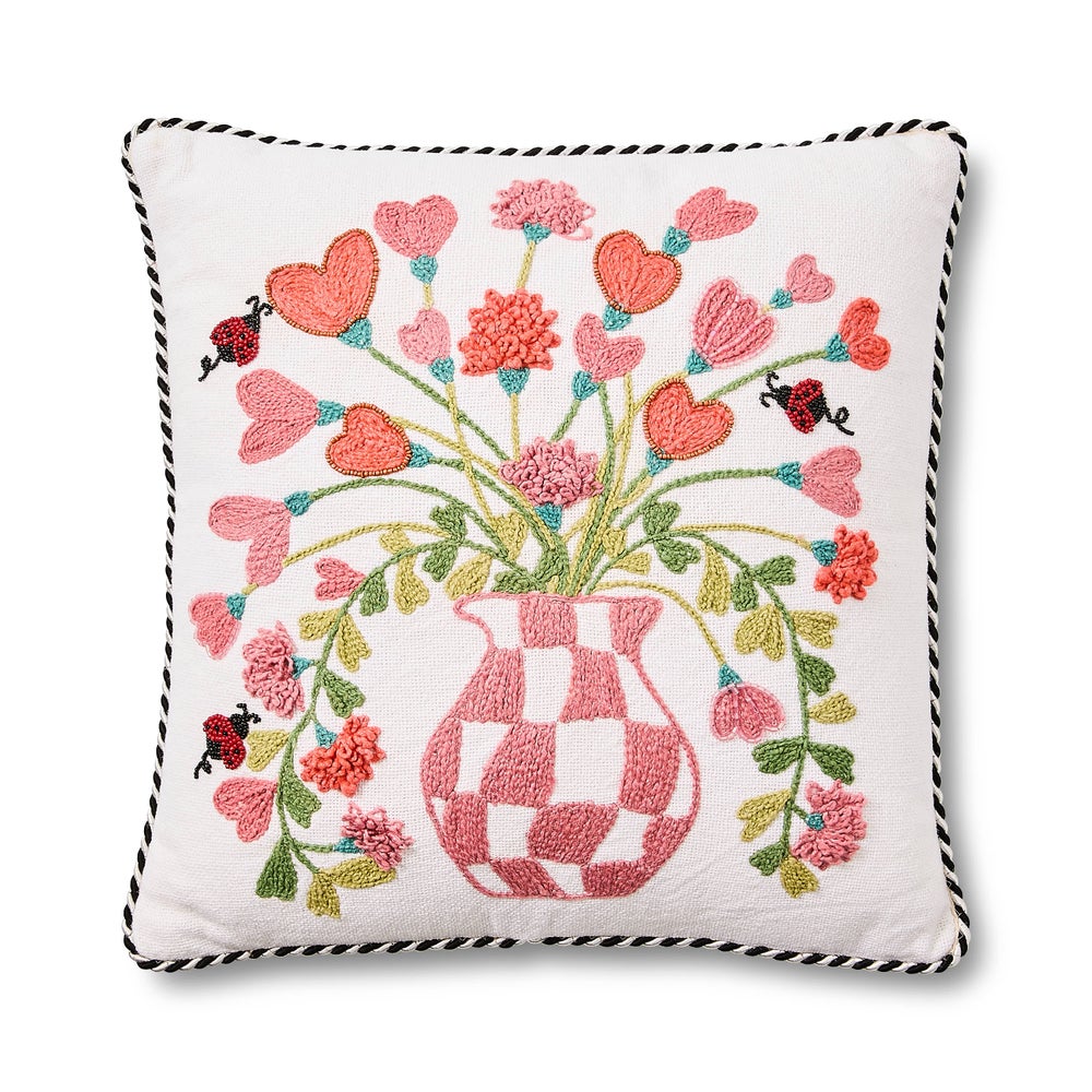 MACKENZIE-CHILDS Mackenzie-chilllds Pink Check Hearts Bouquet Throw Pillow