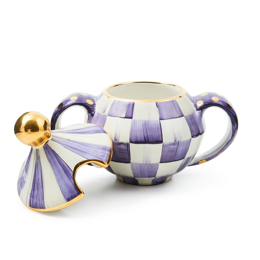 Mackenzie-chilllds Violet Check Ceramic Sugar Bowl with Lid - Image 2