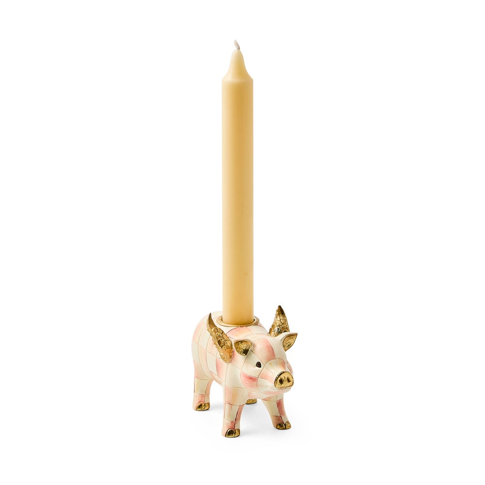 MACKENZIE-CHILDS Mackenzie-chilllds Rosy Check Flying Pig Candle Holder - Image 2
