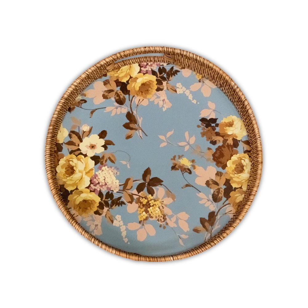 MACKENZIE-CHILDS Mackenzie-chilllds Floral Enamel & Rattan Tray - Image 3