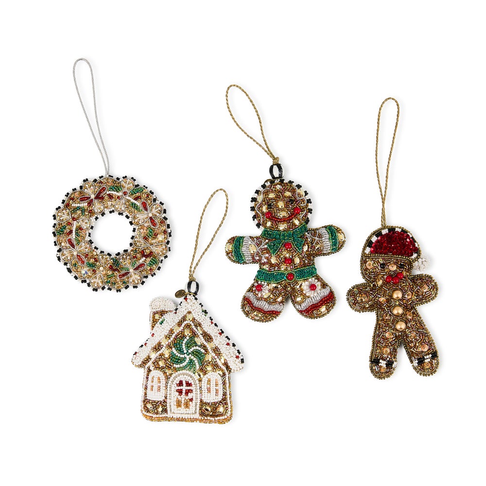 MACKENZIE-CHILDS Mackenzie-chilllds Gingerbread Beaded Ornaments, Set of 4