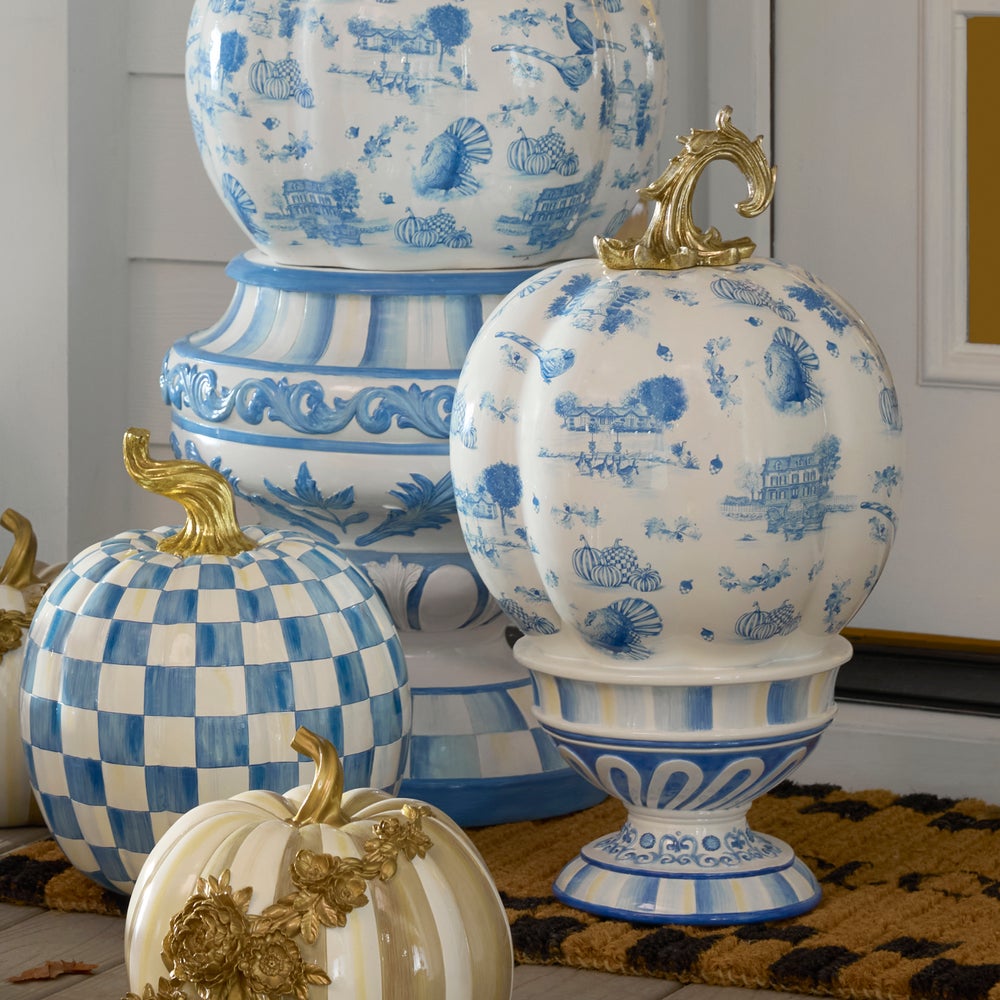 MACKENZIE-CHILDS Mackenzie-chilllds Royal Autumn Toile Tall Pedestal Pumpkin - Image 2
