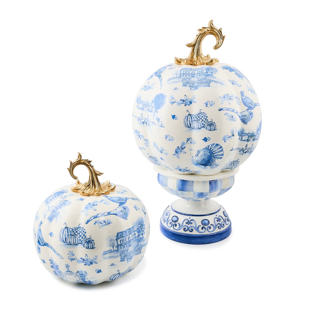 MACKENZIE-CHILDS Mackenzie-chilllds Royal Autumn Toile Short Pedestal Pumpkin - Image 2