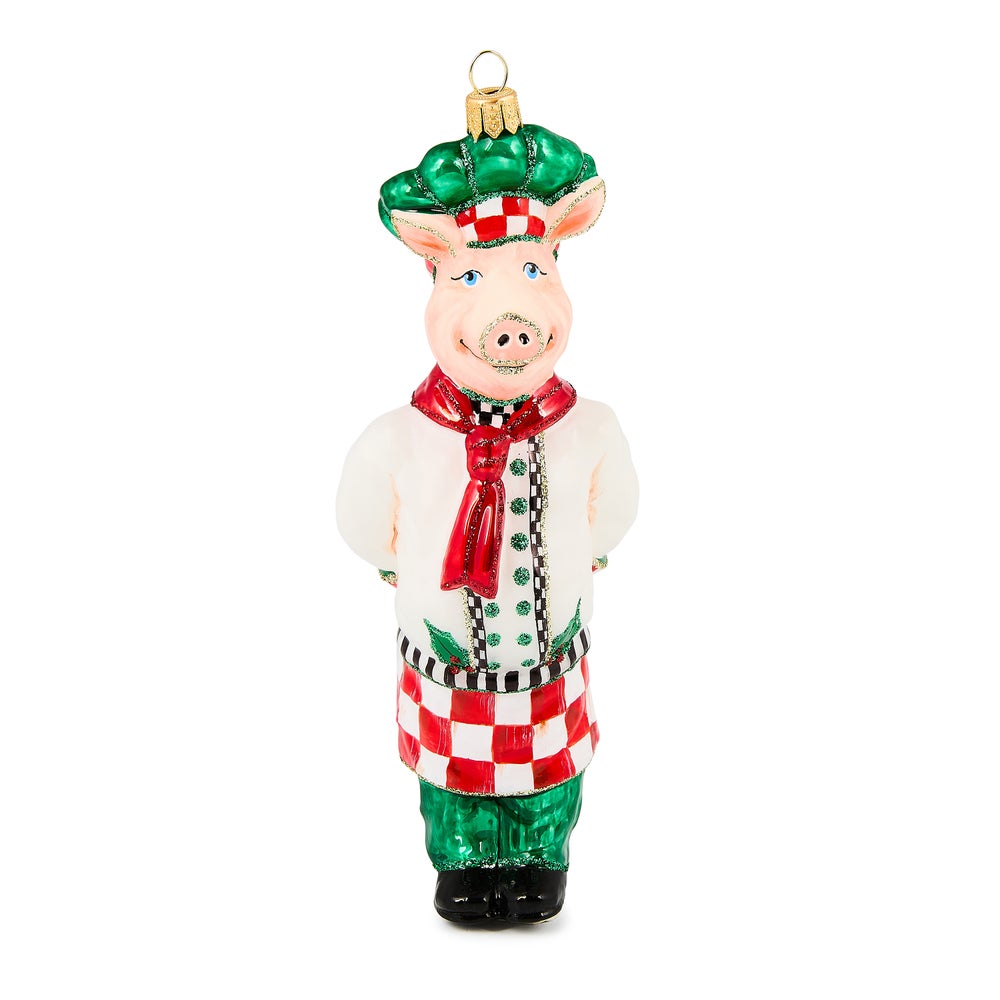 Check It Out Chef Pig Glass Ornament